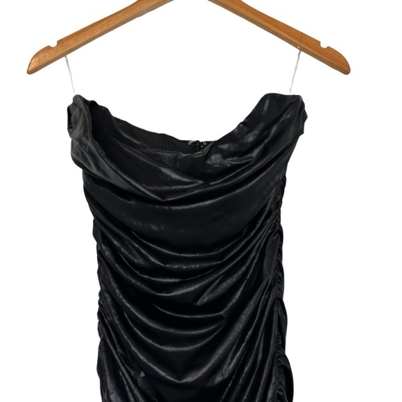 Oh Polly Womens Strapless Ruched Bandeau Mini Dress Size US 4 Black Party NWT - Picture 5 of 11